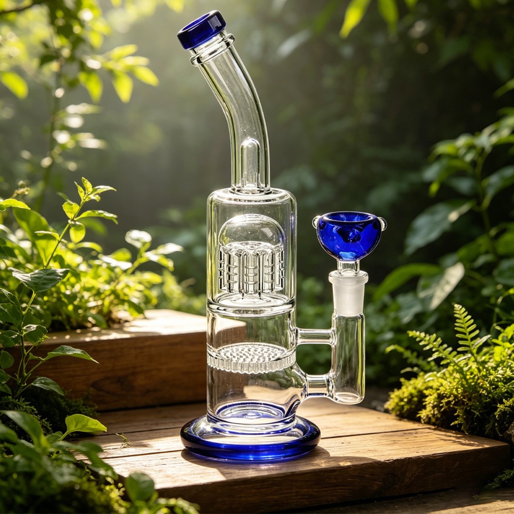 10″ Glass Bong – with 14mm bowl Blue Thick Borosilicate Water Pipe Hookah US