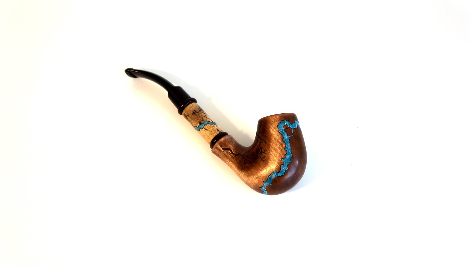 Handcrafted wooden tobacco pipe with Turquoise inlay, 7″ Wooden smoking pipe