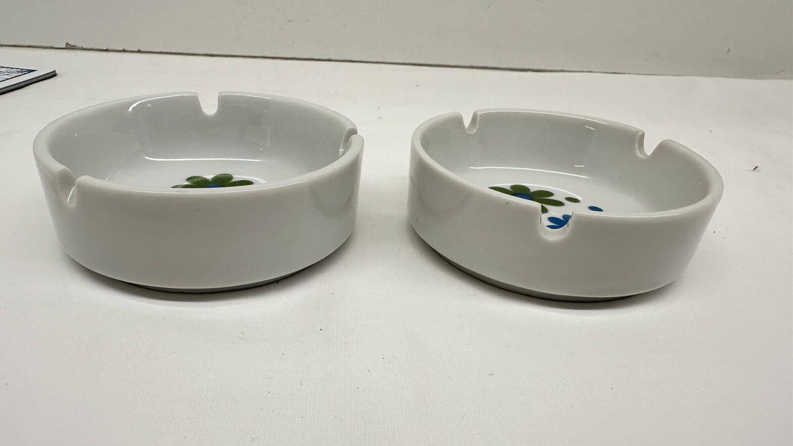 VTG Ash Tray Blue/Green Daisy Flower Power MCM Round Porcelain Lot Of 2