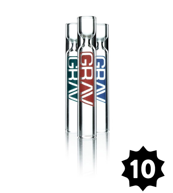 GRAV® 12MM CLEAR TASTER® – PACK OF 10, Larger Bowl, GRAV® Logo Etched Glass