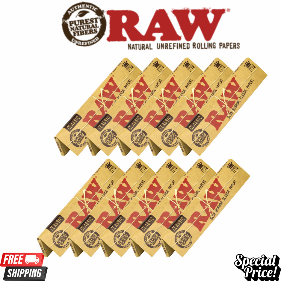 RAW Classic Slim King Size Rolling Papers Natural Ultra Thin Unrefined Slow 10ct