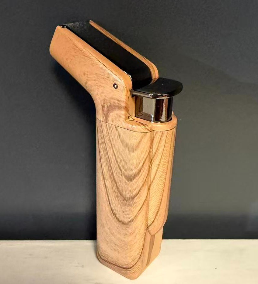 Wooden Finish Double Jet Torch Lighter Adjustable Flame White Color