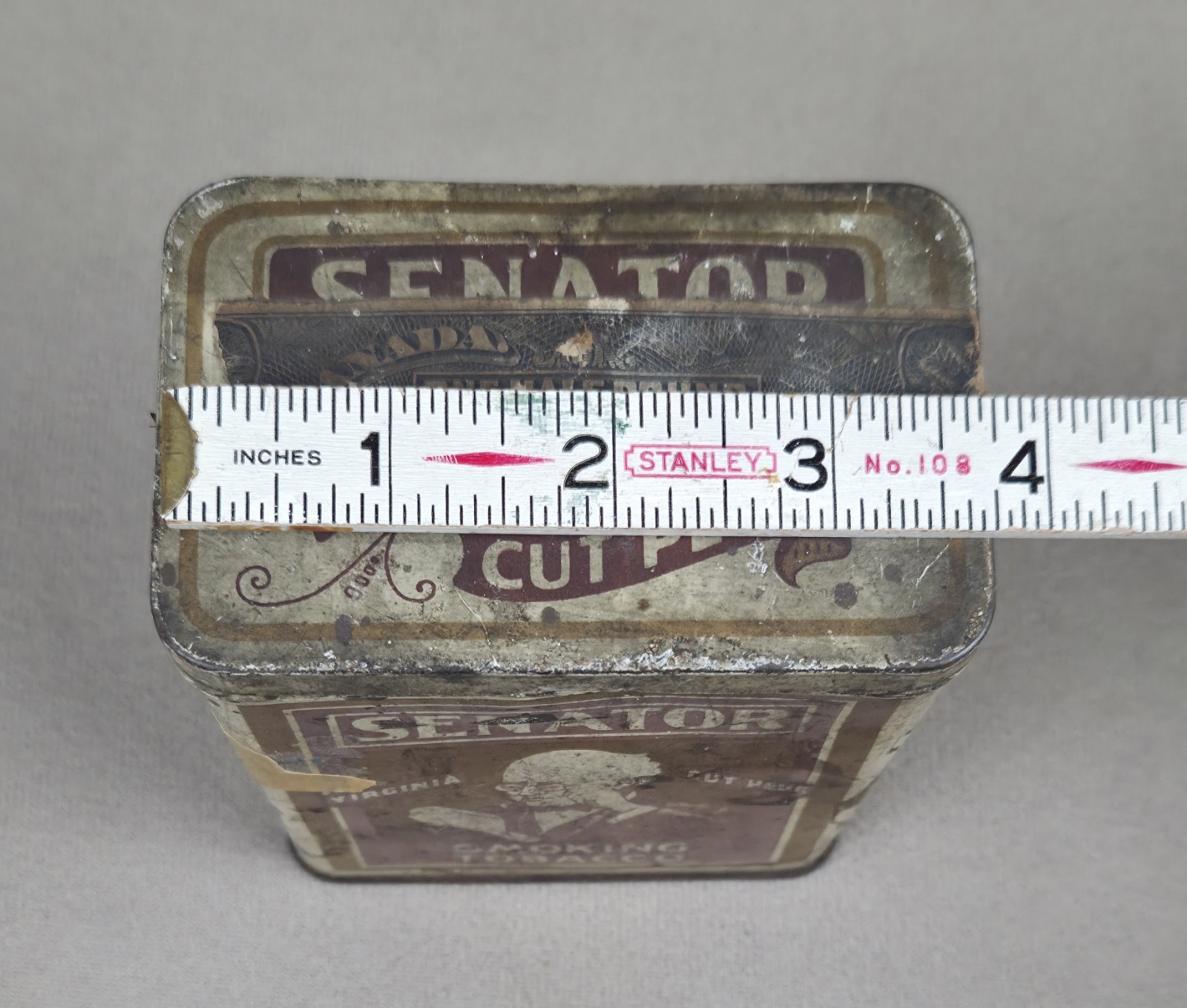 Antique Rare Senator Smoking Tobacco Tin 1915 Canada Half Pound Tax Seal Quebec