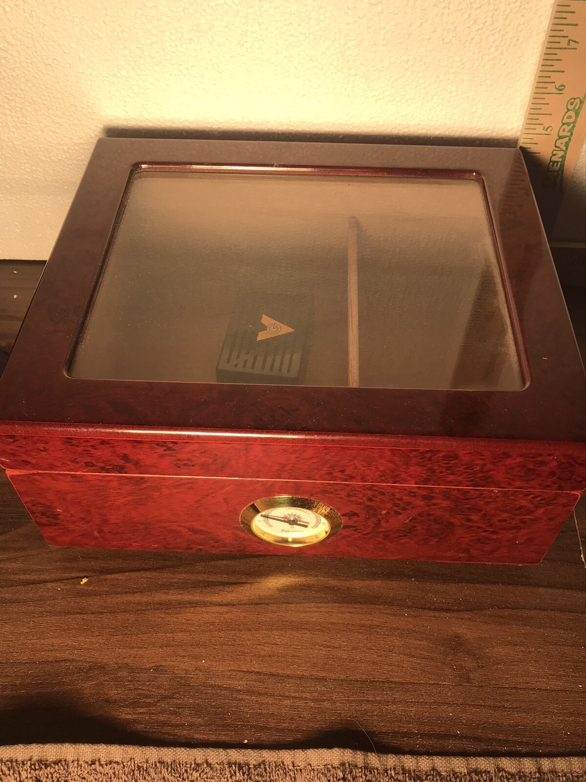 Cherry Wood Glass Top Cigar Humidor Cedar Lined, with Hygrometer With Filter