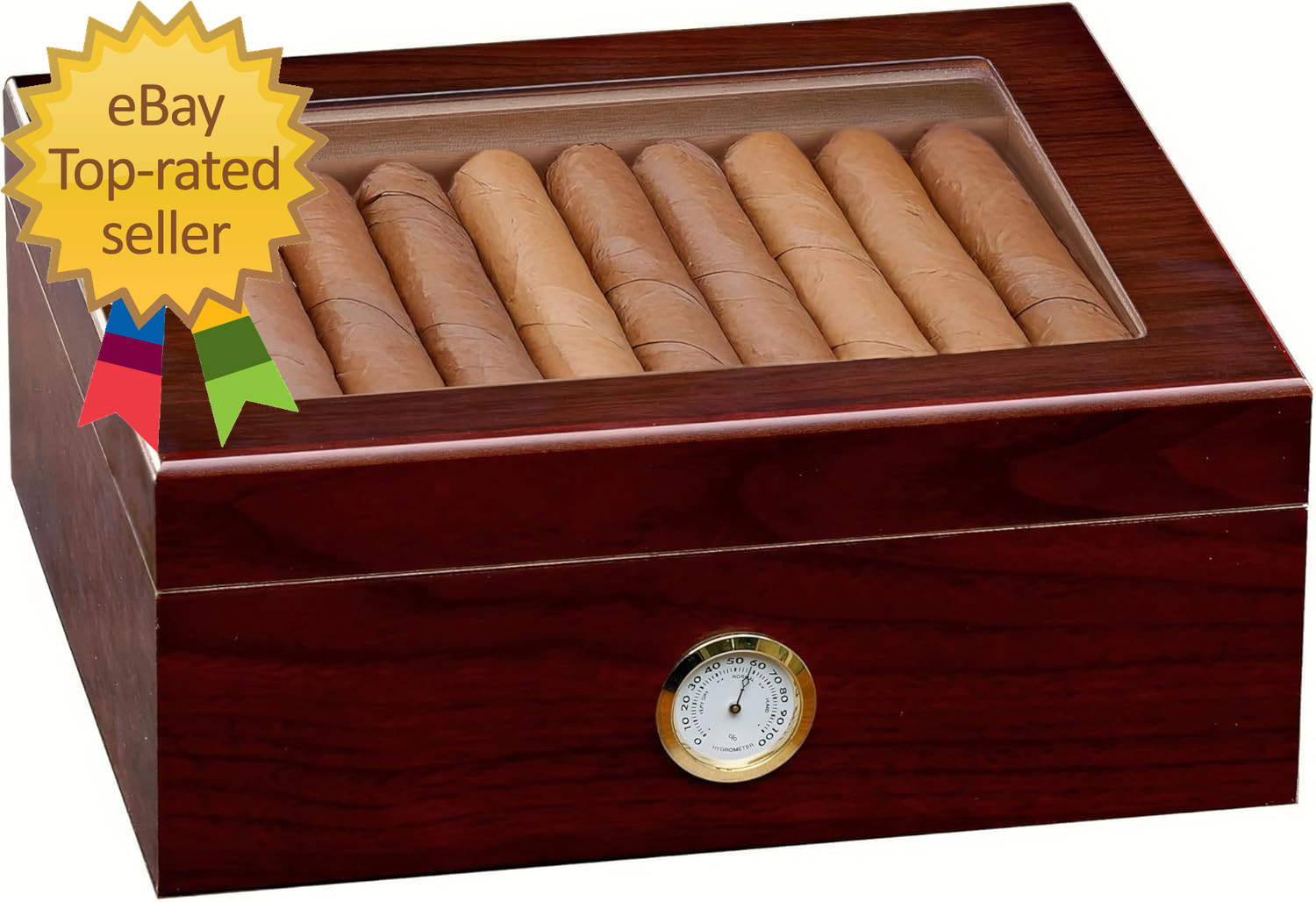 Chalet Glass Top Desktop Cigar Humidor with Hygrometer and Humidifier