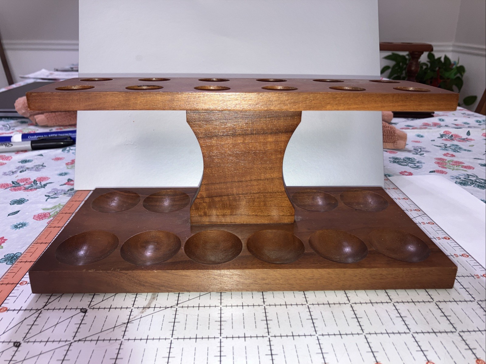 12 Pipe Walnut Wood Rack Stand Good Condition