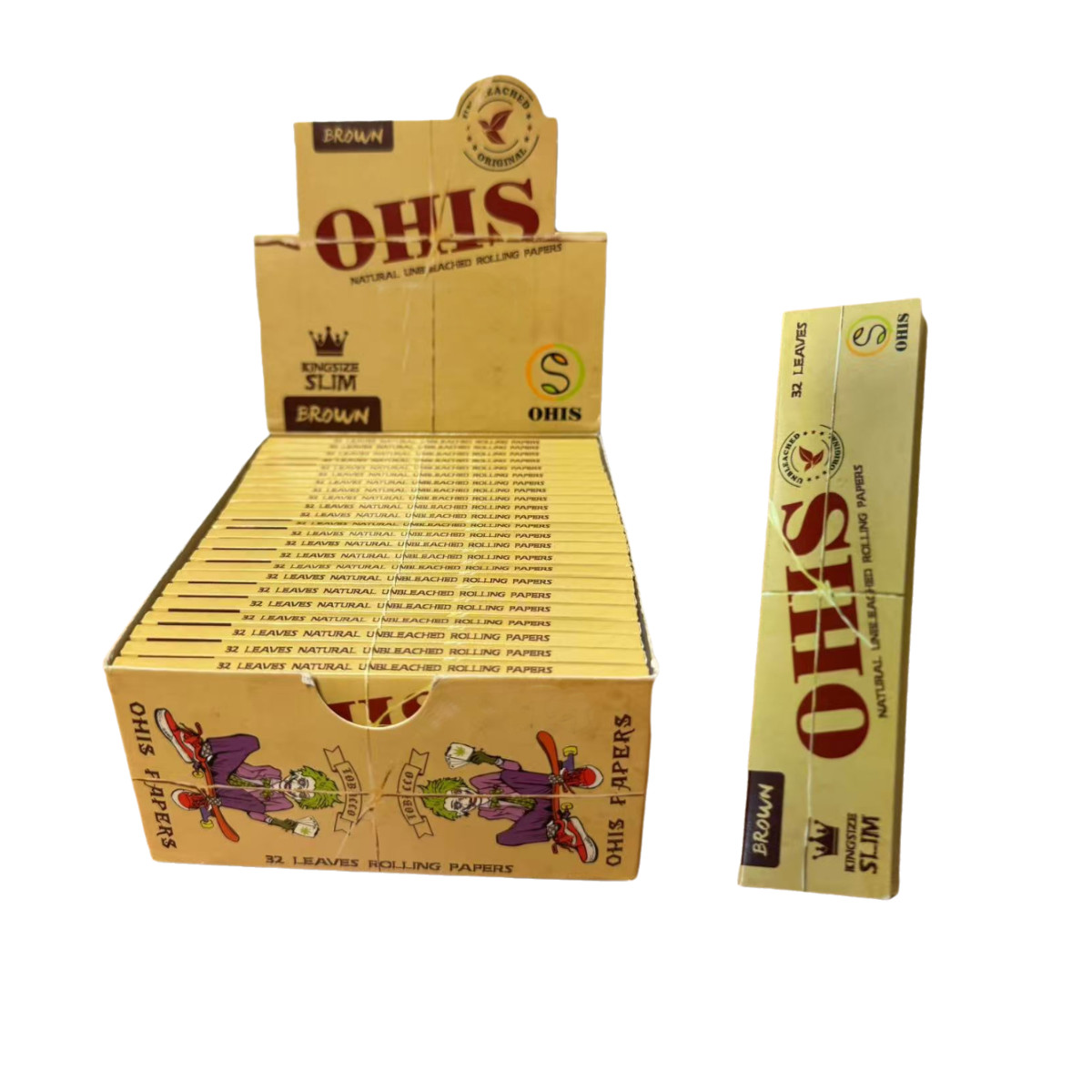 OHIS Natural unbleached King Size Rolling Papers Full Box 50 Booklets