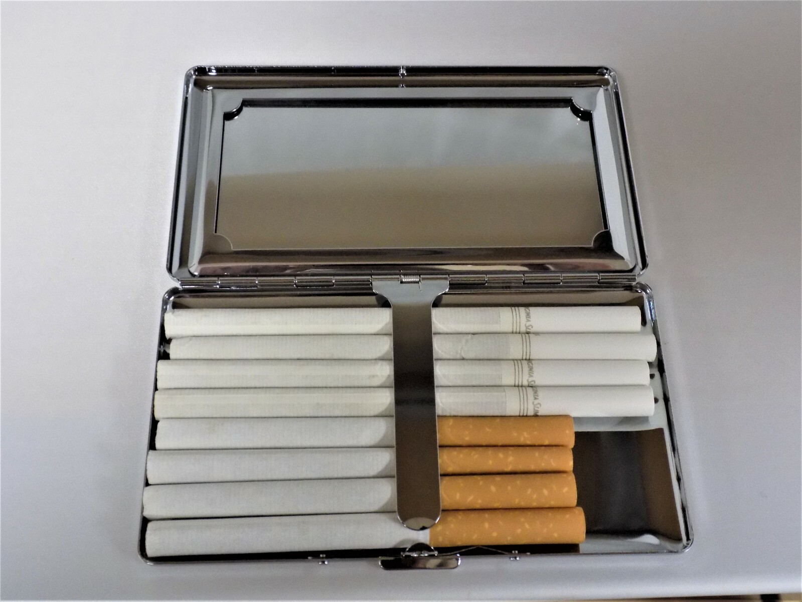 NICE NEW 100/120mm CIGARETTE OR MULTI USE BRUSHED SATIN CHROME CASE w/ MIRROR