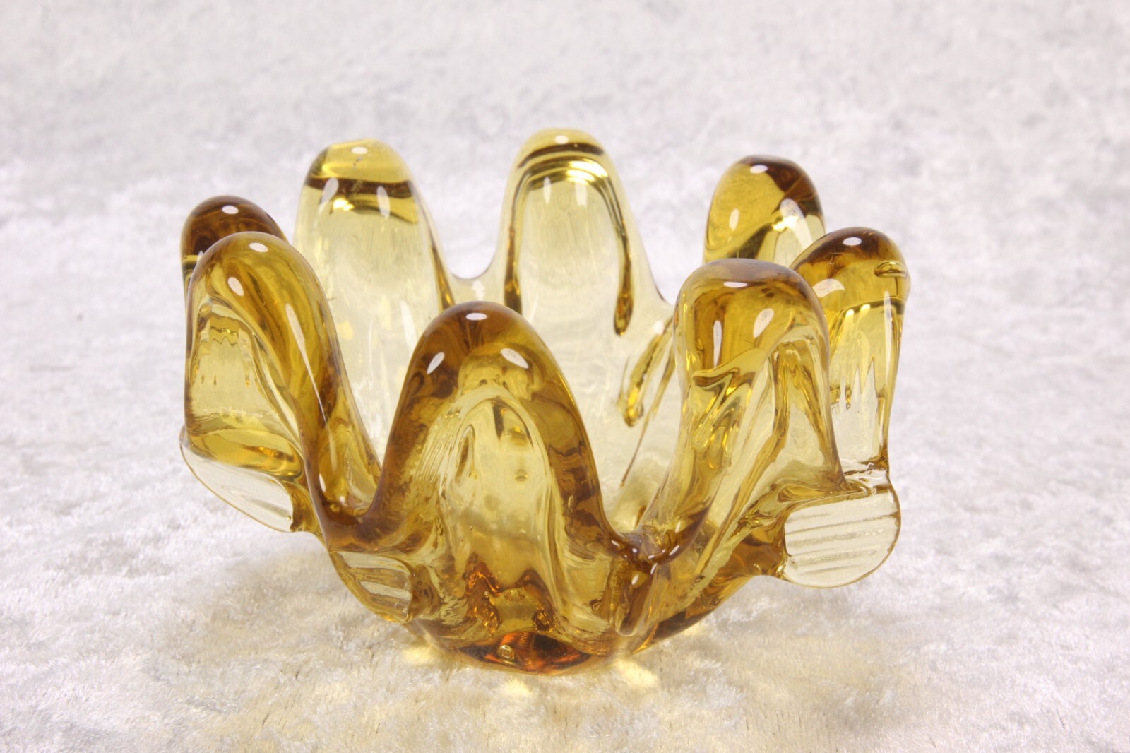 Blown Glass Flower Ashtray Amber Yellow 8-Petal Daisy