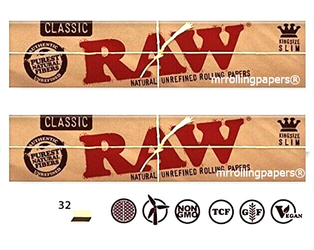 2x Raw Classic King Size Rolling Papers Slim 2 Packs *Discounts* USA SHIPPED!