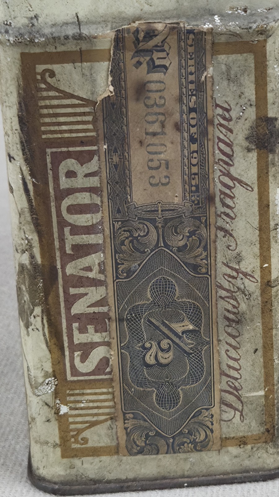 Antique Rare Senator Smoking Tobacco Tin 1915 Canada Half Pound Tax Seal Quebec