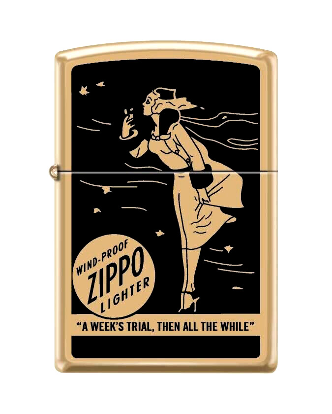 Zippo Windproof Polished Brass Lighter With Black Windy & Logo 99448 New In Box