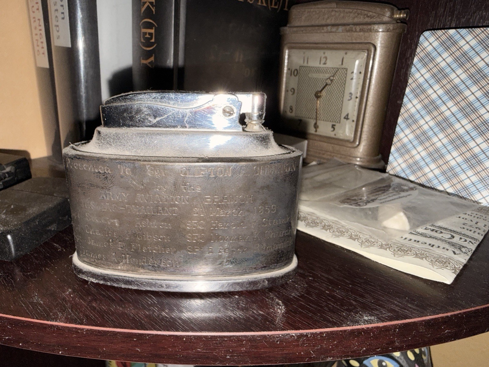 1959Ronson Senator Table Lighter Silver/Brass English Aviation Military Engraved