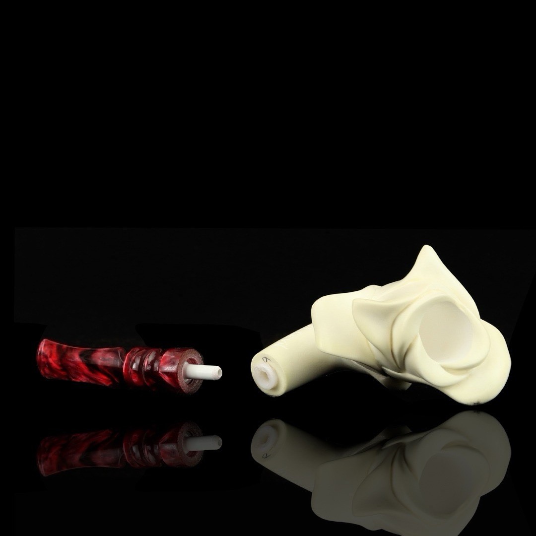 Blooming Rose Figure Smoking Pipe,block Meerschaum New Handmade Custom Case#191