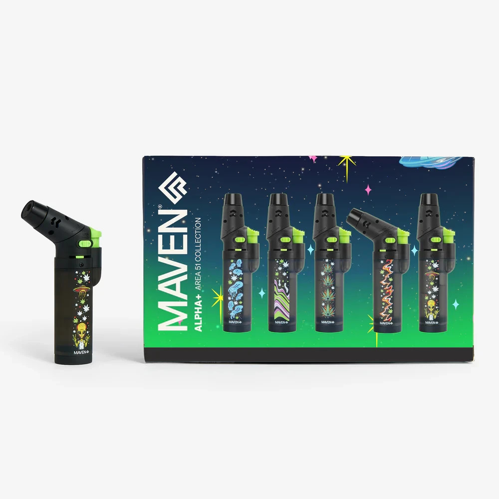 Maven Alpha+ Area51 Lighters 15 Pack Display Refillable Butane Assorted Novelty