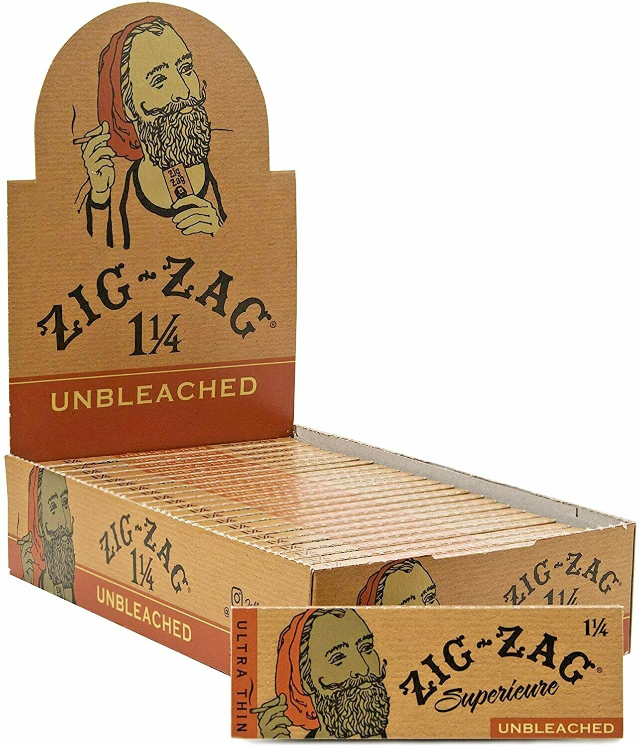 Zig Zag Ultra Thin 1 1/4 Rolling Papers Unbleached Brown Per Pack USA Shpd