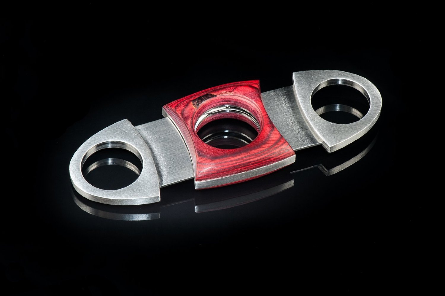 STAINLESS STEEL RED WOOD DOUBLE BLADE GUILLOTINE CIGAR CUTTER