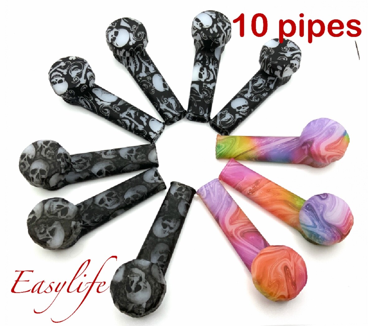 10X Silicone Smoking Pipe with Glass Bowl w/Cap (glow) SAME DAY SHIP US SELLER