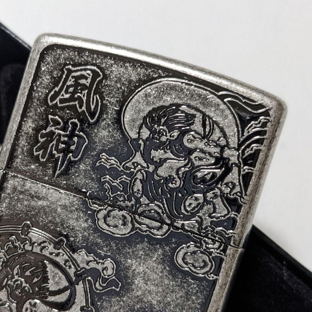 Zippo Lighter Fujin Raijin Antique Silver Wind Thunder God Nature Japan