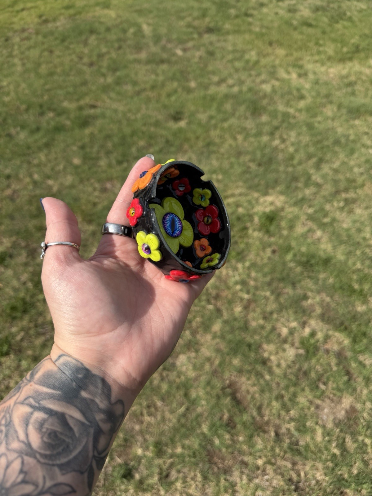 Glow In The Dark Trippy Ash Tray Psychedelic Art Smoking Accessories PolymerClay