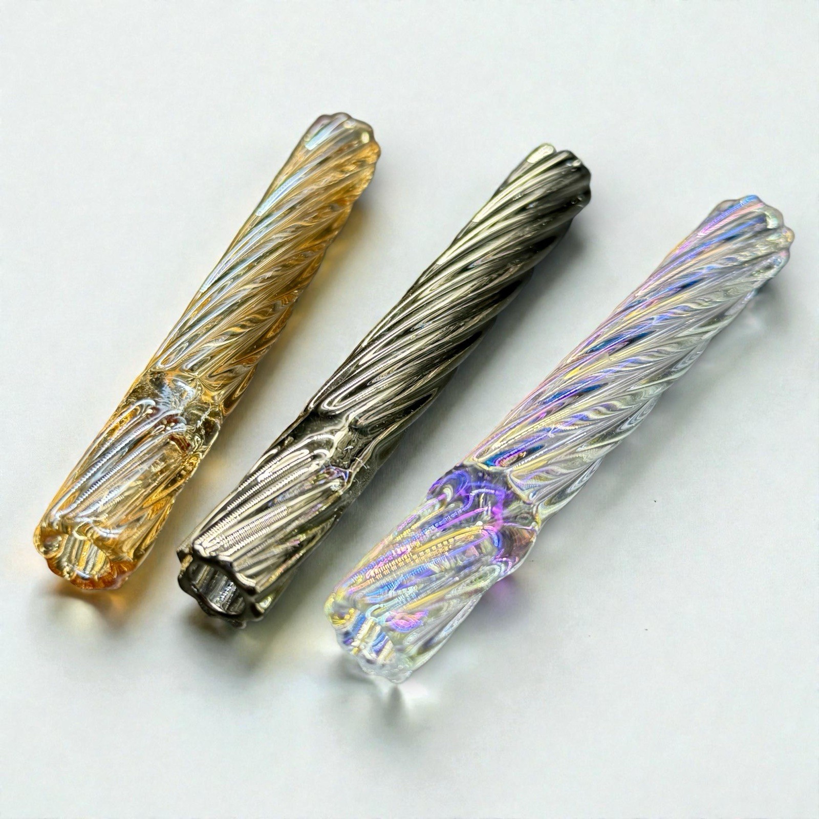 3 Pack Glass One Hitter 4in Twisted Tobacco Pipe Gold Black Rainbow
