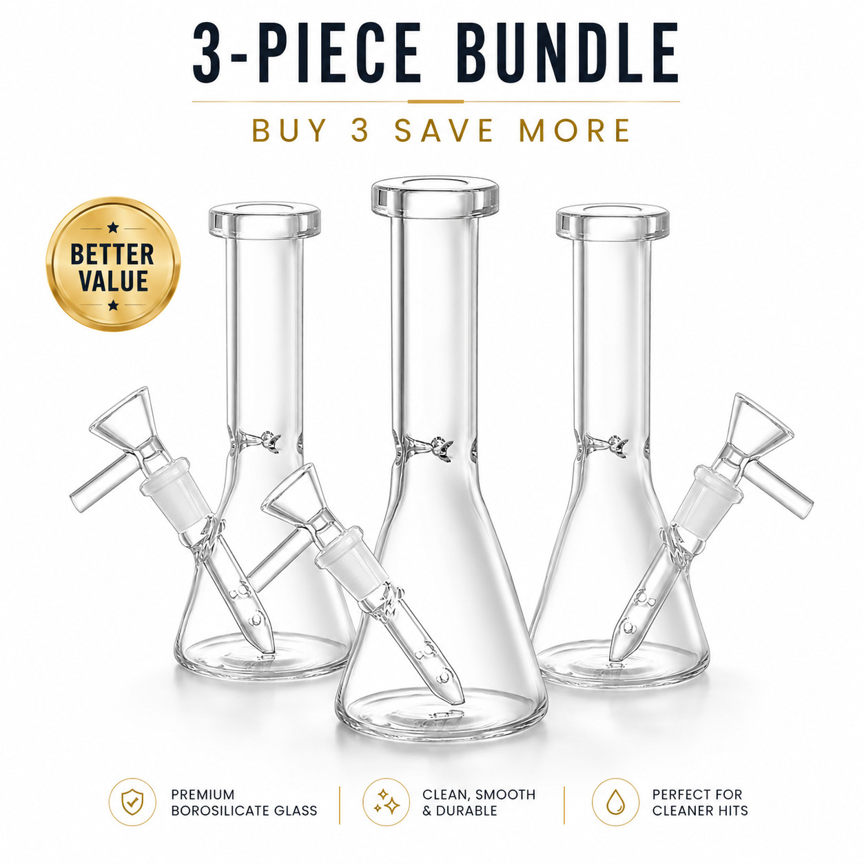 3 Pack 5″ Portable Glass Bong Water Pipe Hookah Smoking Beaker 10MM Filter Set