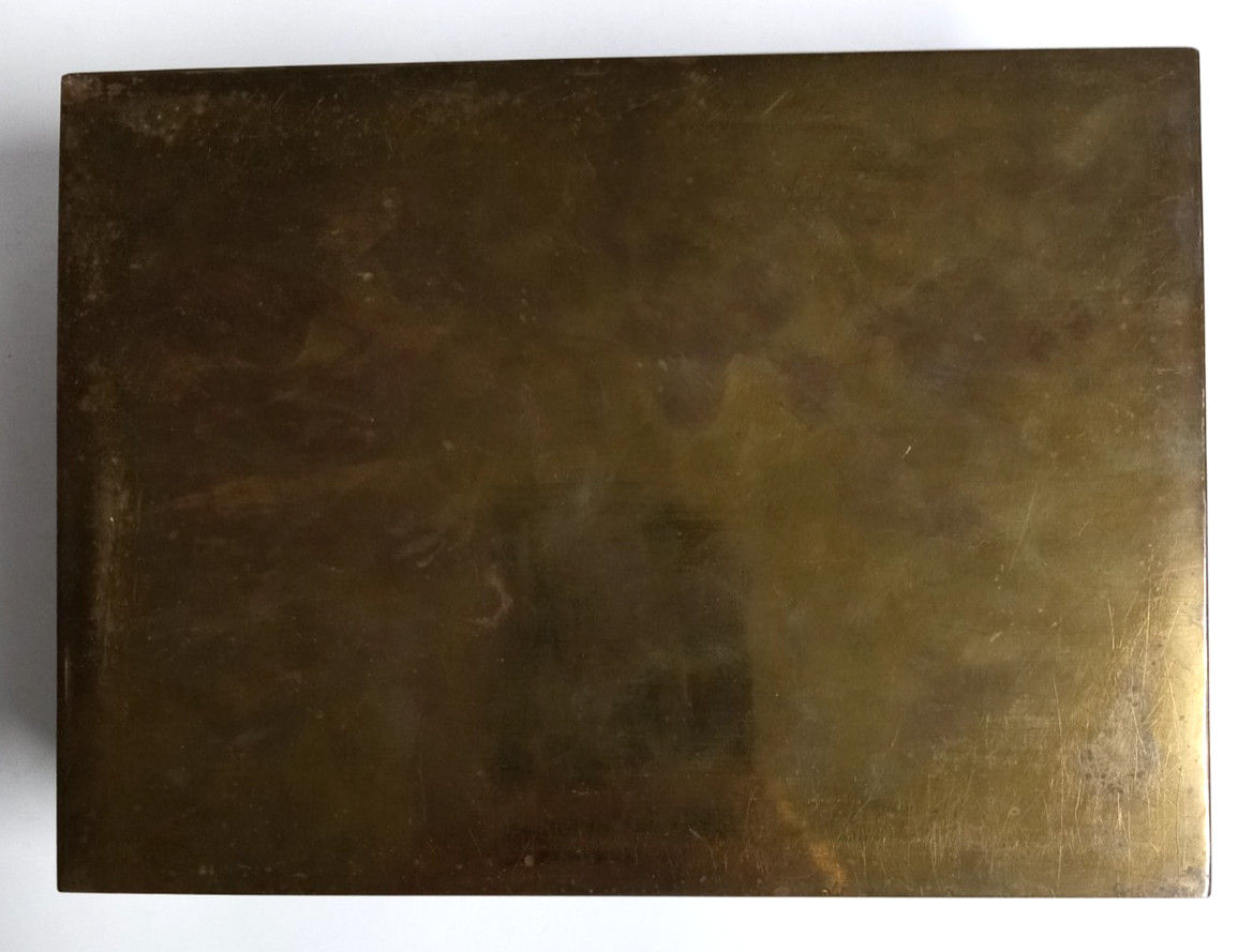 Vintage Decorative Brass Hinged Etched Box Humidor Wood Lined 8″ x 6″ x 2.25″