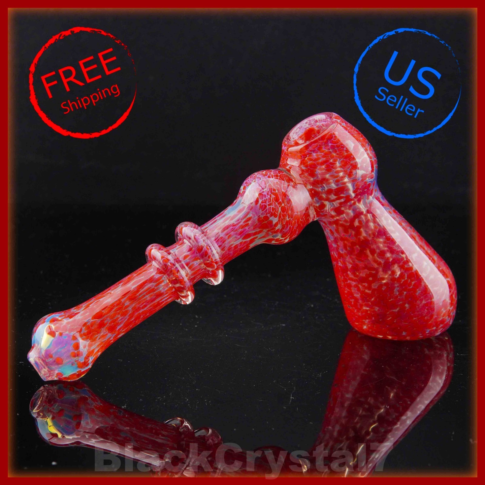 7″ Handmade Lava Red Frit Marble Hammer Bubbler Tobacco Smoking Bowl Glass Pipes