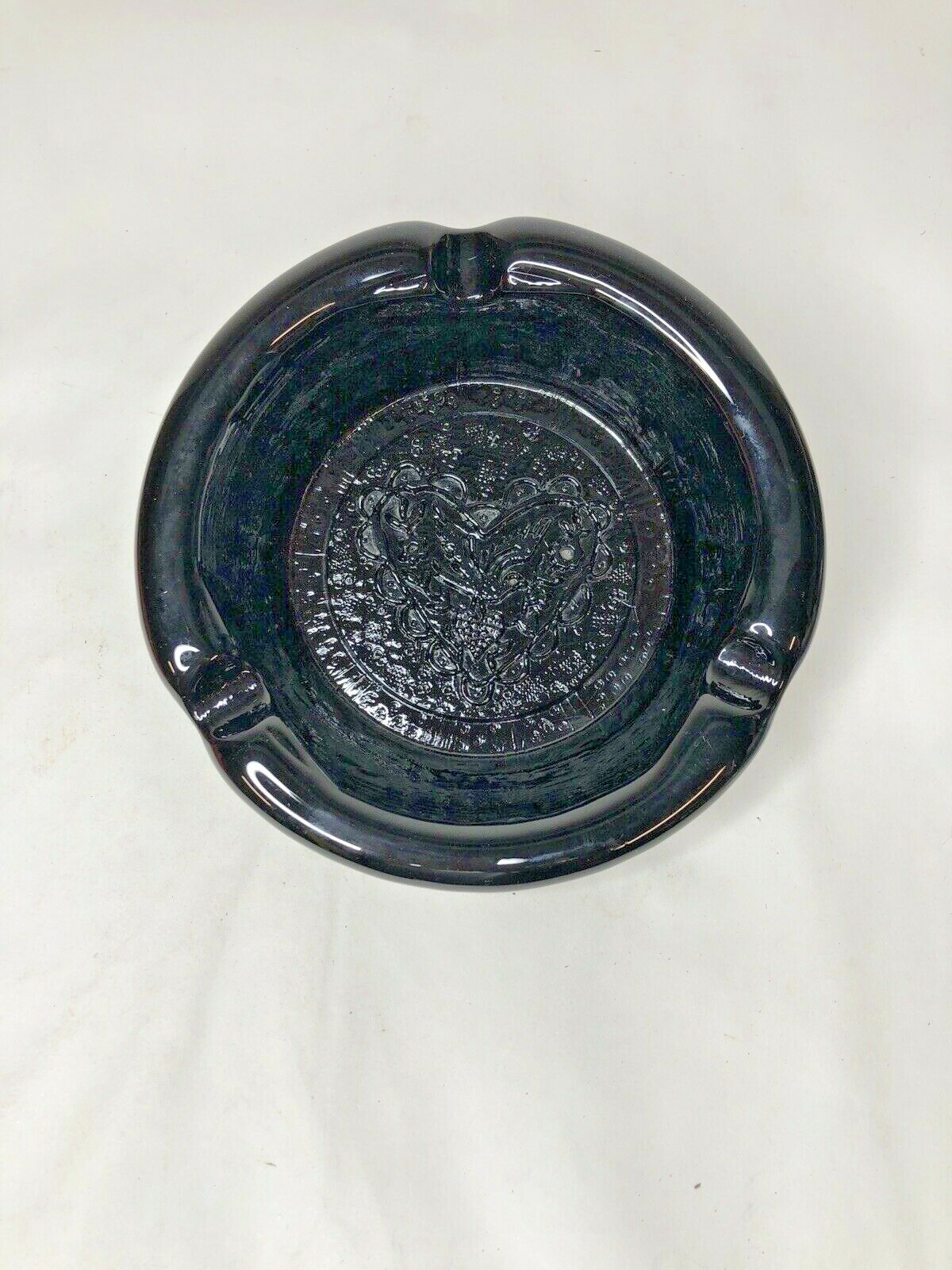 Ashtray Embossed Bird and Heart .. Heavy Weight Deep Reddish Brown ..Excellent