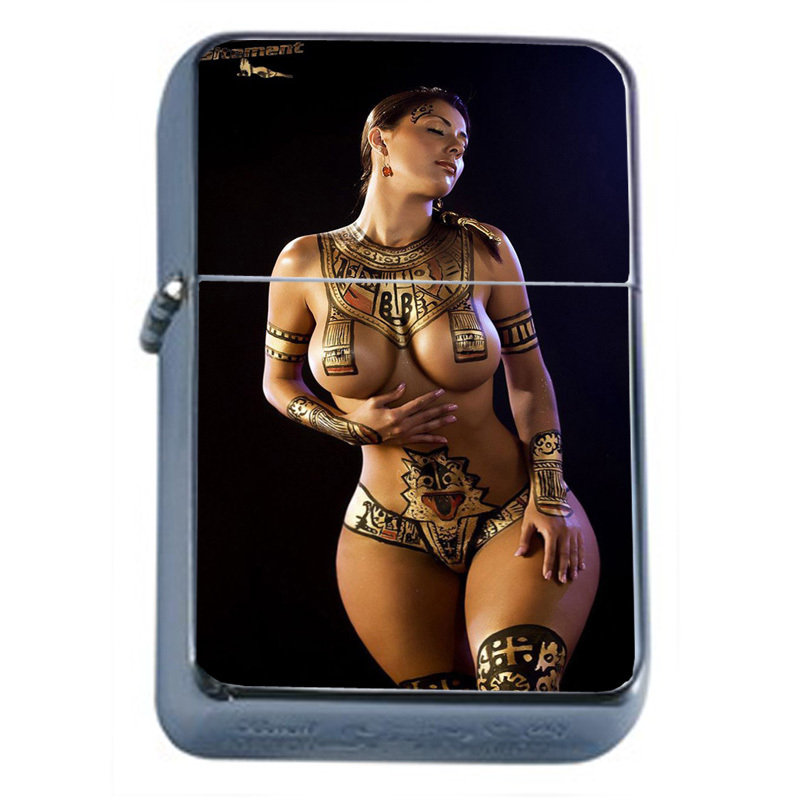 Egyptian Pin Up Girls D2 Flip Top Oil Lighter Wind Resistant Flame Fantasy