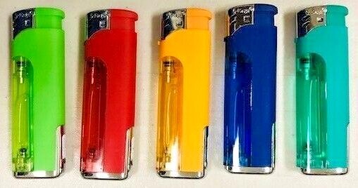 5-Flags Refillable Butane Lighter Ass. Colors White LED #80-82LED-W Lot of 5 Pcs