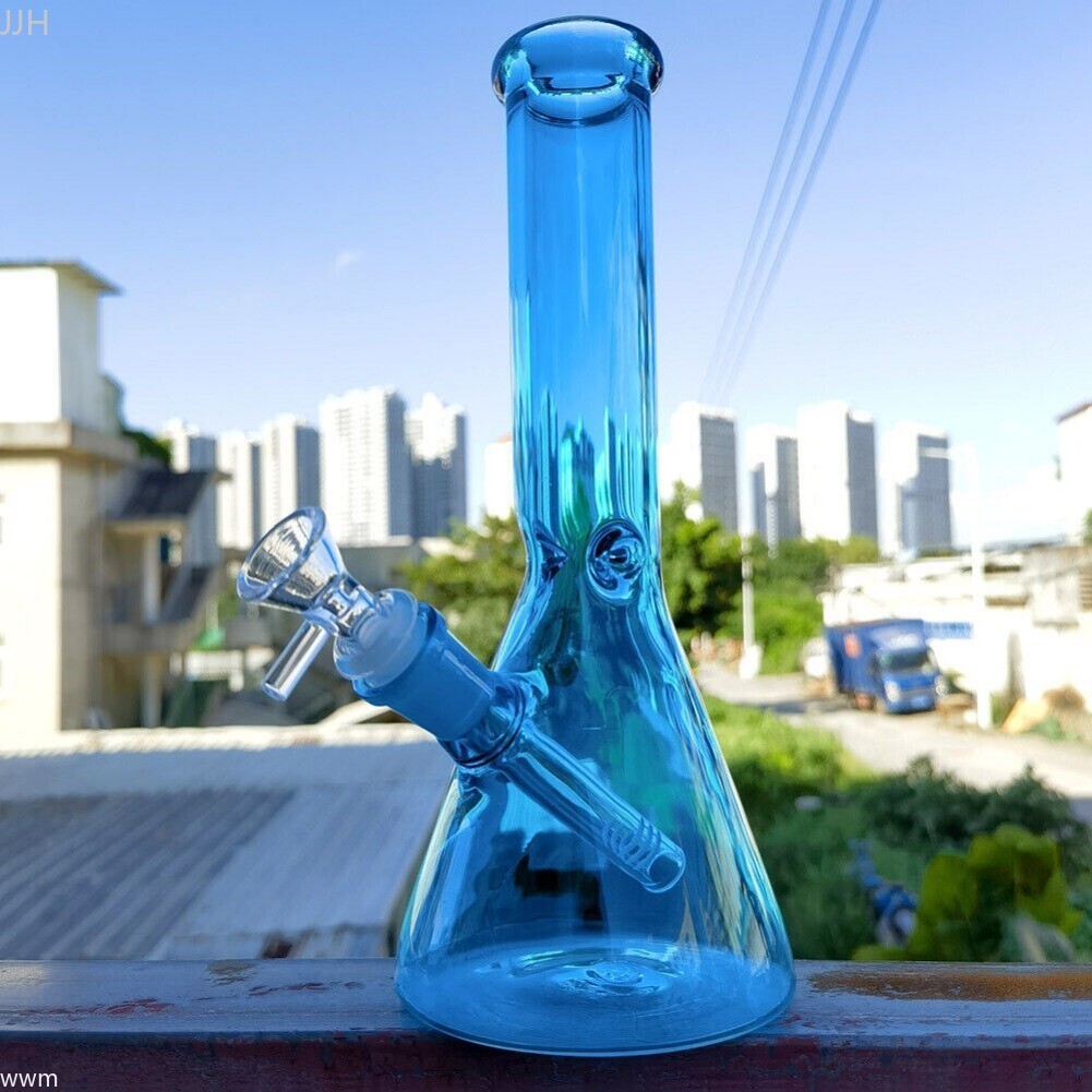 US 10 inch Glass Bong Blue Smoking Water Pipe Hookah Beaker Bubbler + Bowl
