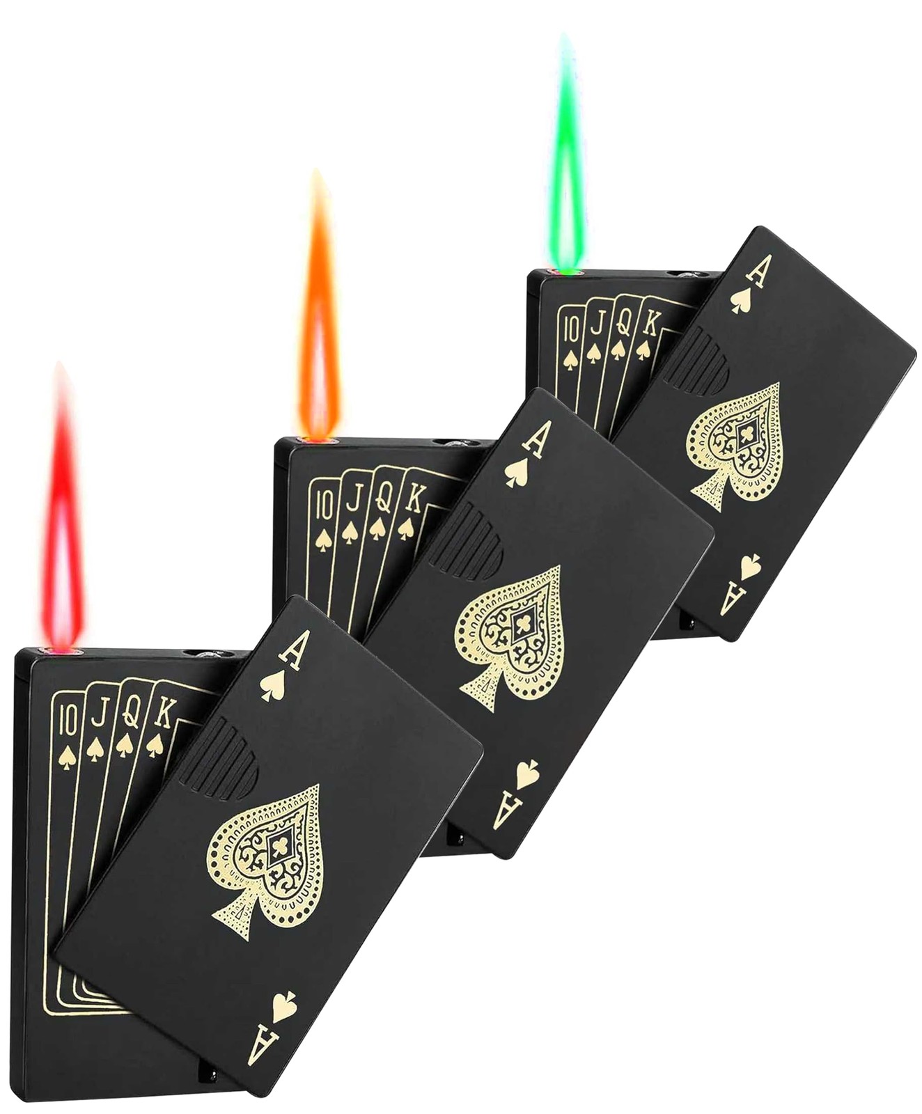 3 Pack Jet Torch Butane Lighters Green Flame Refillable Windproof Poker Slim Set