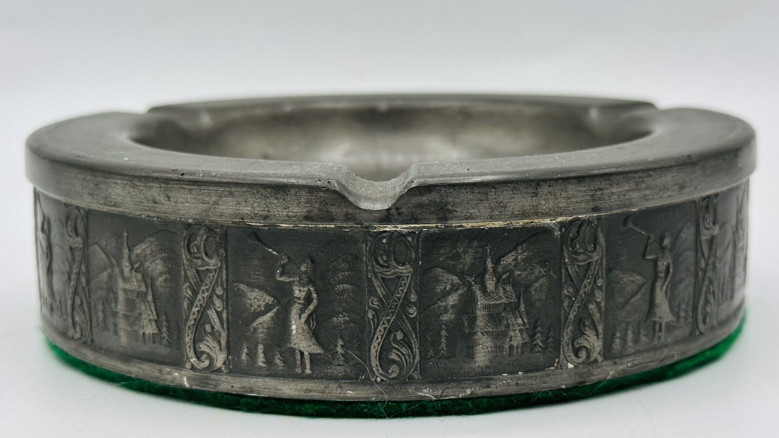 Austrian Swiss Alps Chalet Hornblower Yodeler Pewter Ashtray