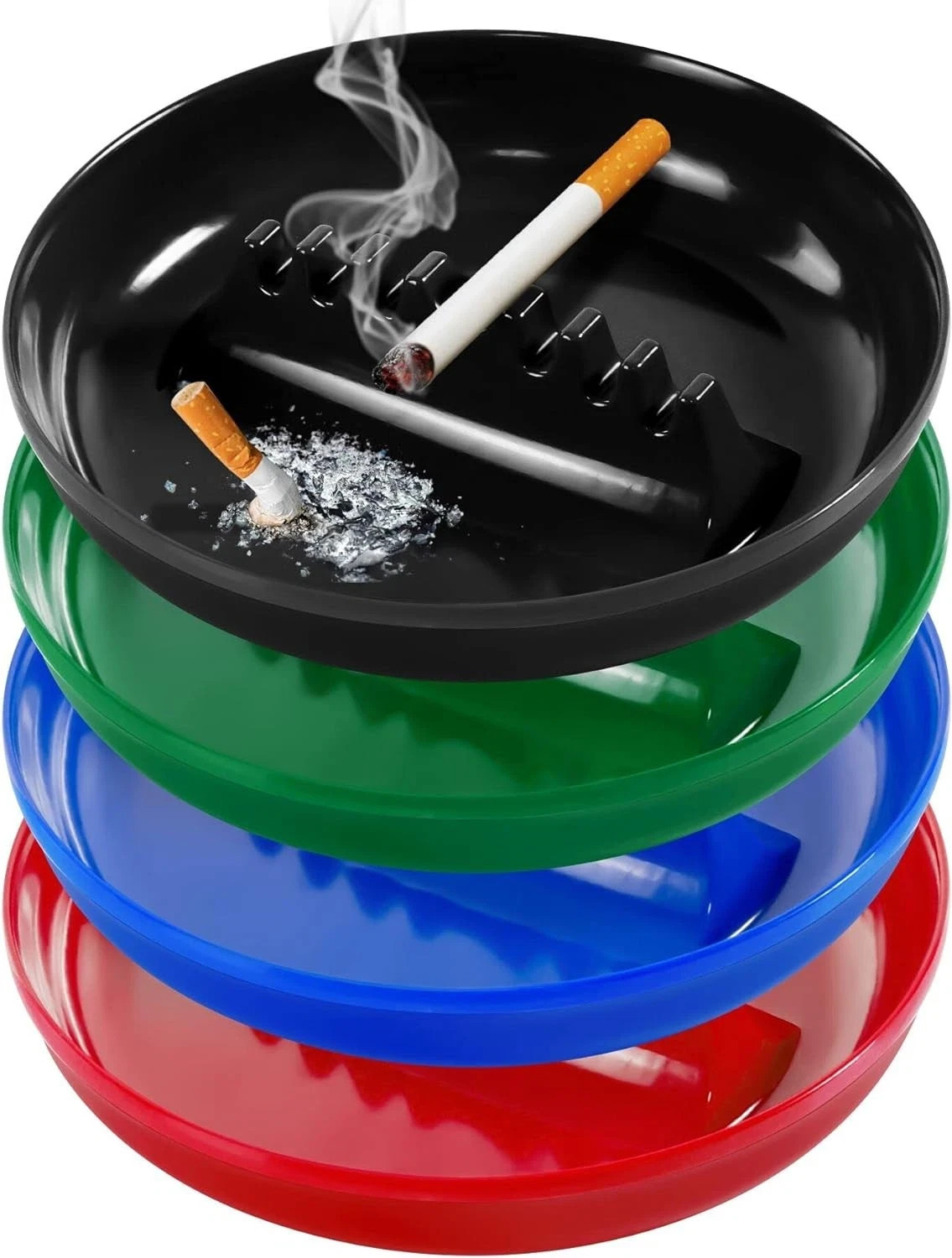 Plastic Ashtrays for Cigarettes and Cigars, One Size, Black/Blue/Green/Red