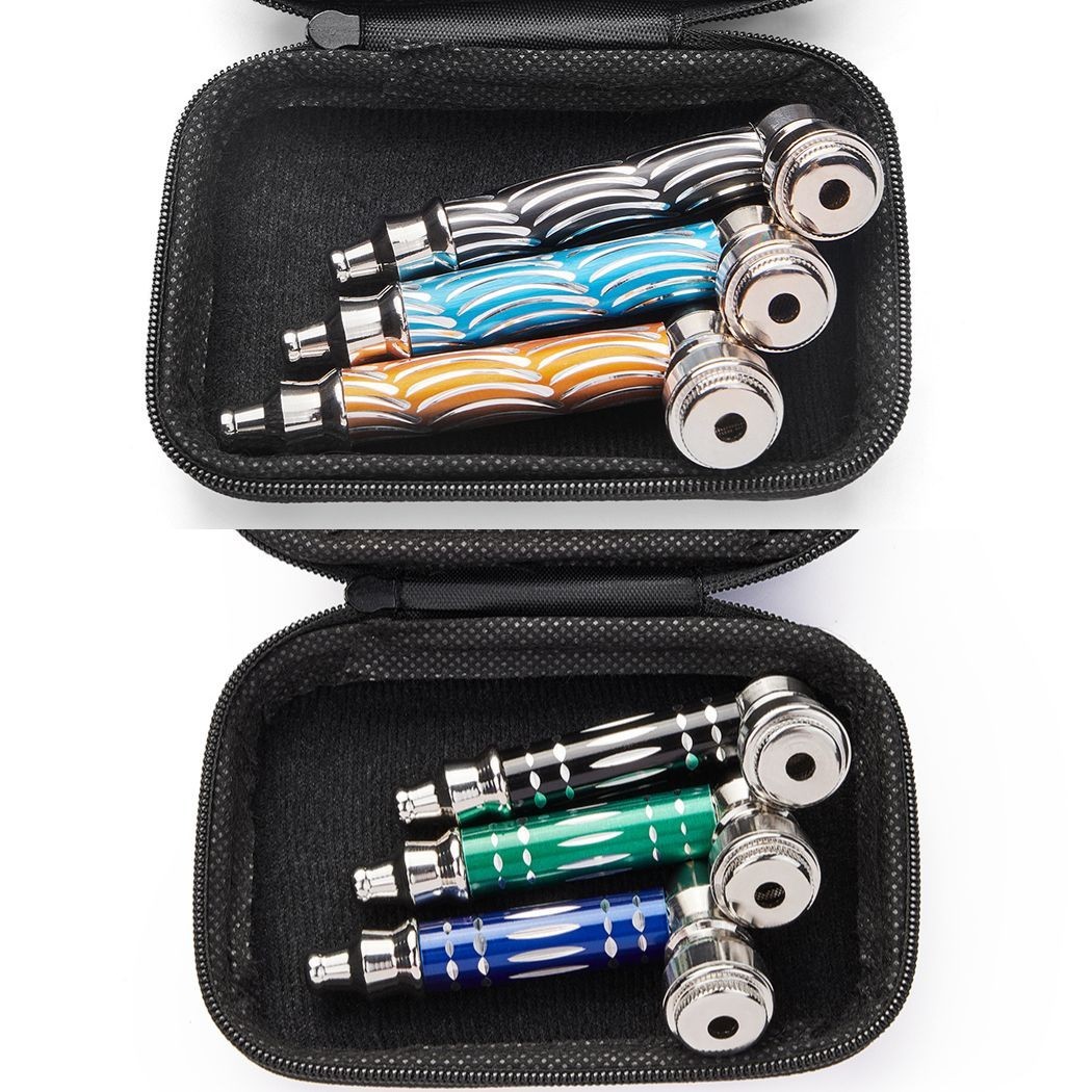 ( 6Pack ) 3.2″ Metal Lay Flat Detachment Tobacco Smoking Hand Pipes with Caps