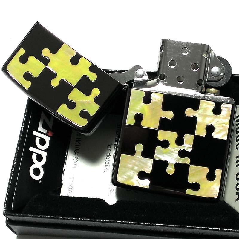 Zippo Shell Puzzle Mirror Finish Black Yellow Brass Etching Oil Lighter Japan