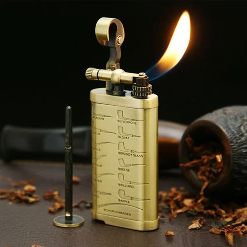 Vintage Tobacco Pipe Lighter Flame Soft Butane Lighter w/ Tamper Tool Gift Men