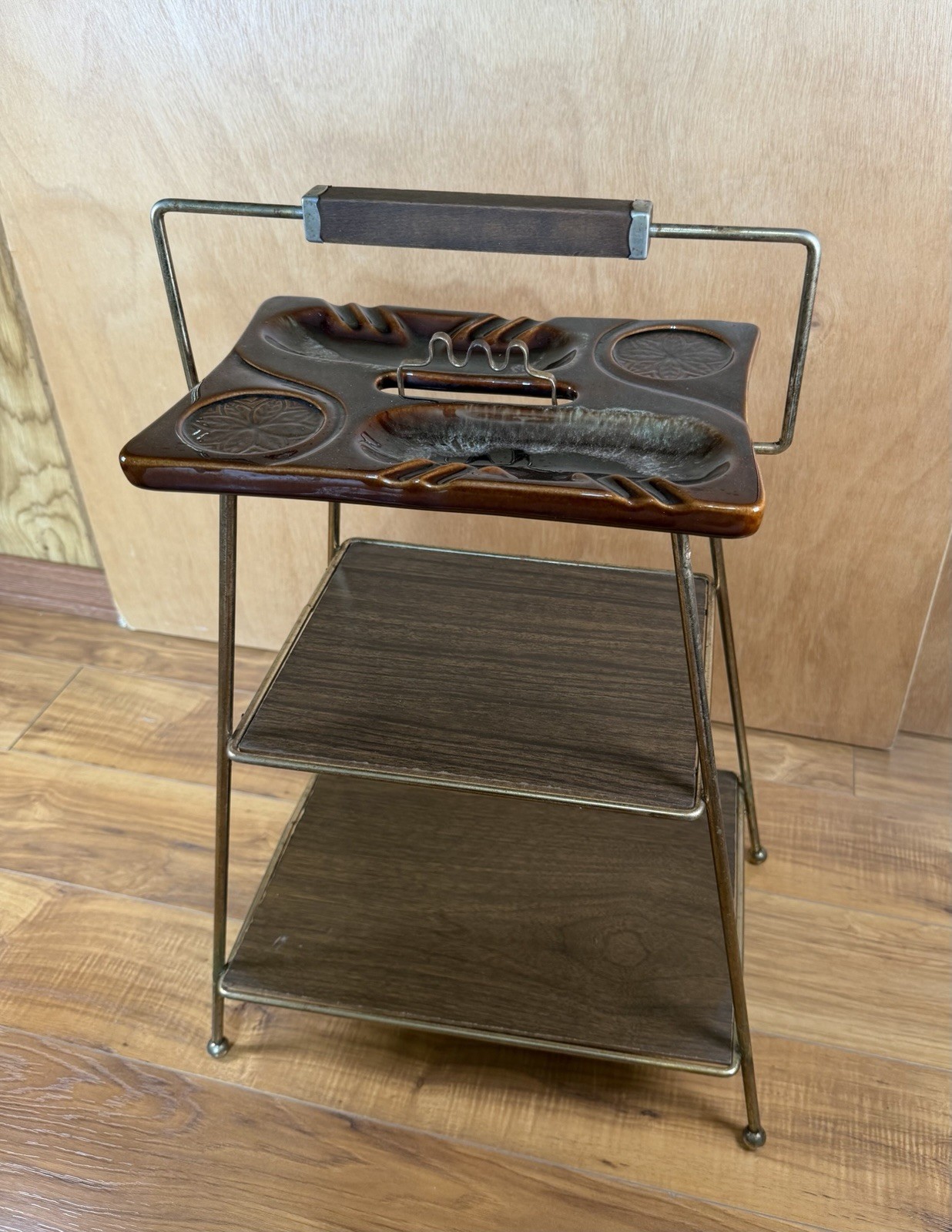 VTG 70s Mid Century Metal Smoke Stand Magazine Rack Atomic Cigar Ashtray MCM Bar