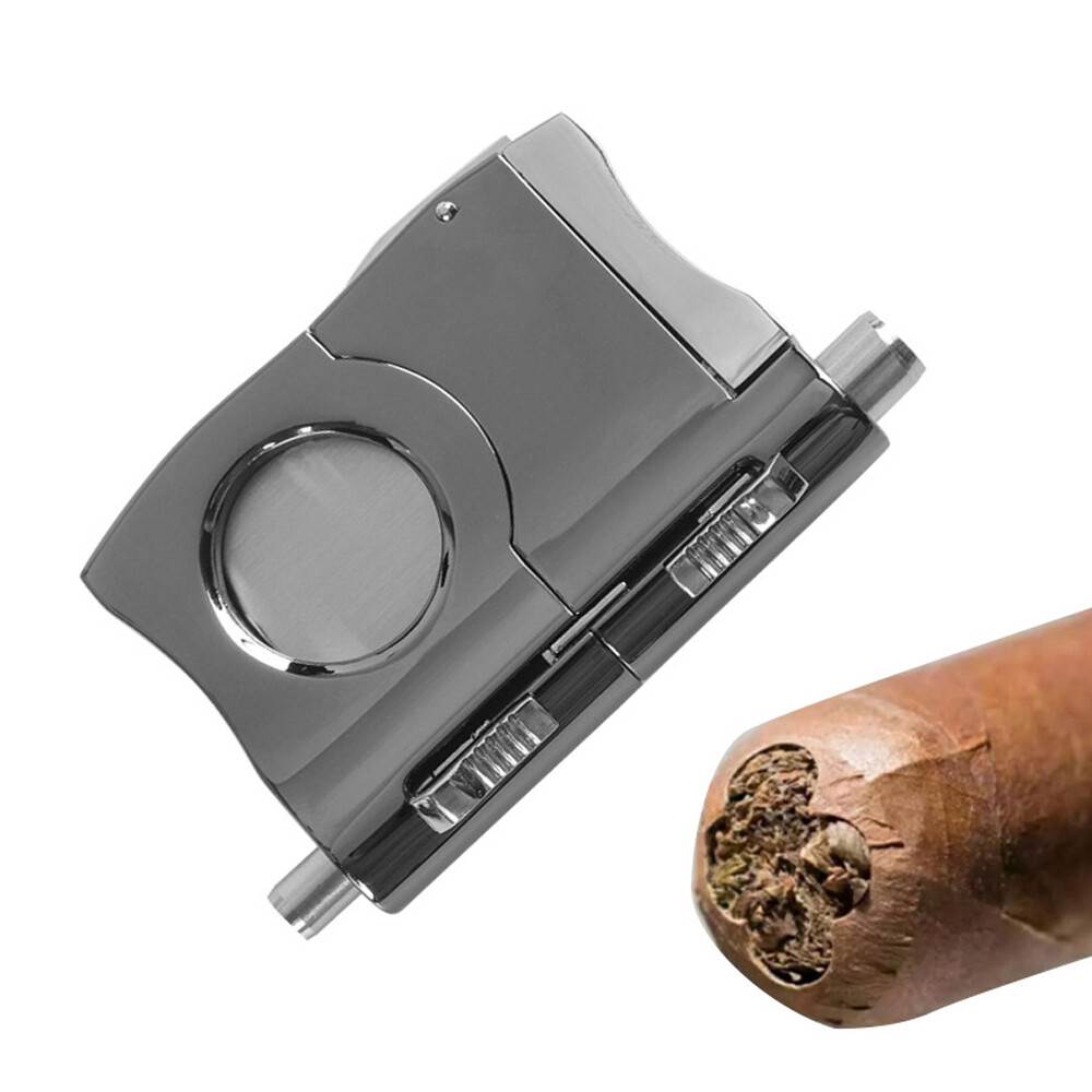 2 in1 Stainless Steel Cigar Cutter Sharp Portable Blade Pockets Cigar Drill Tool