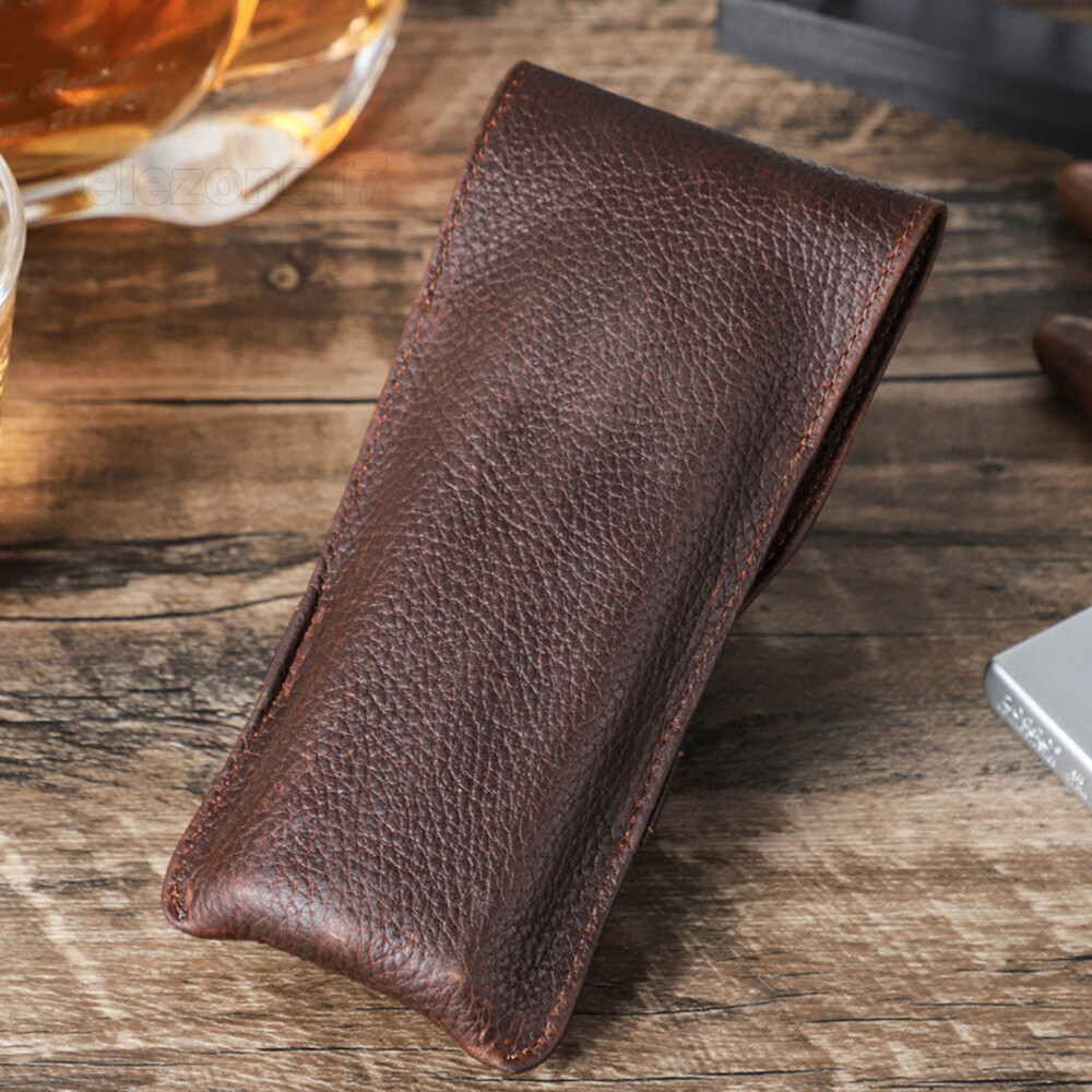3 Tubes Genuine Leather Cigar Case Travel Humidor Portable Cigars Cutter Holder