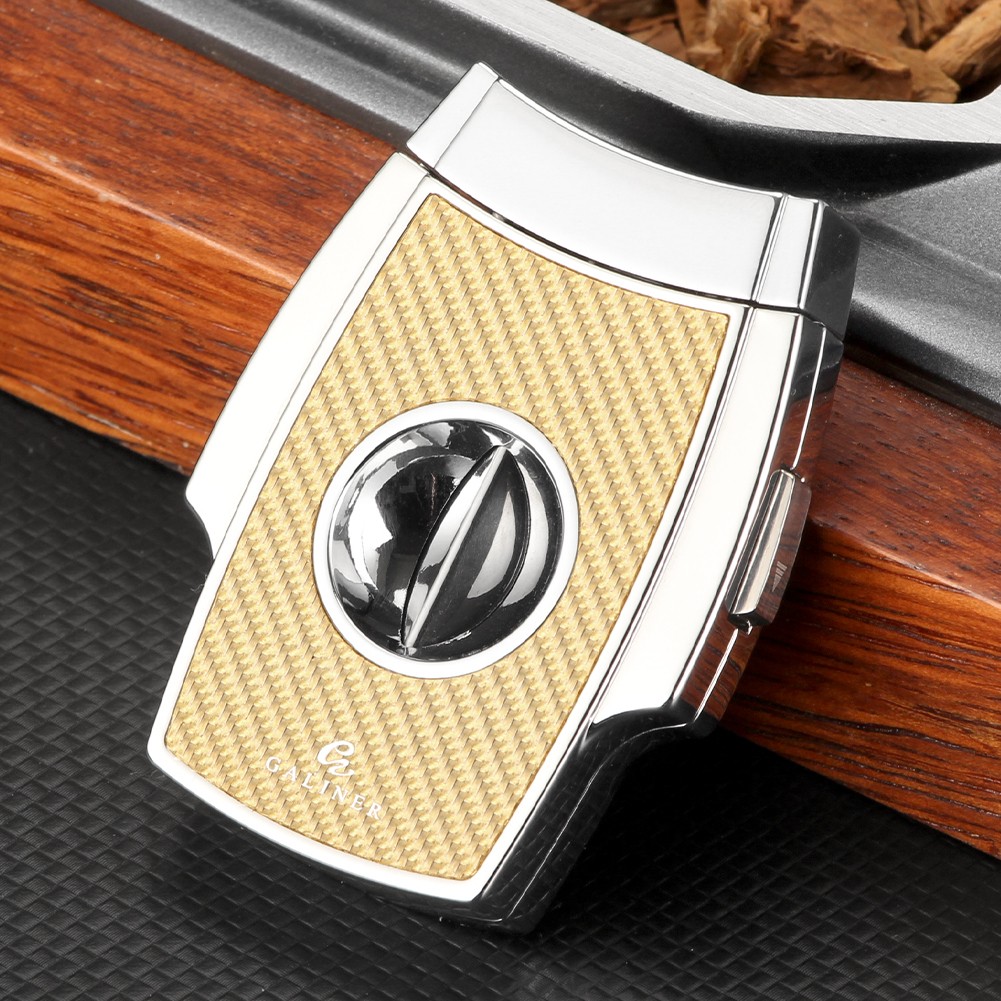Galiner Gold Stainless Steel Cigar Sharp V-Cutter Protable Travel Blade Gift Box