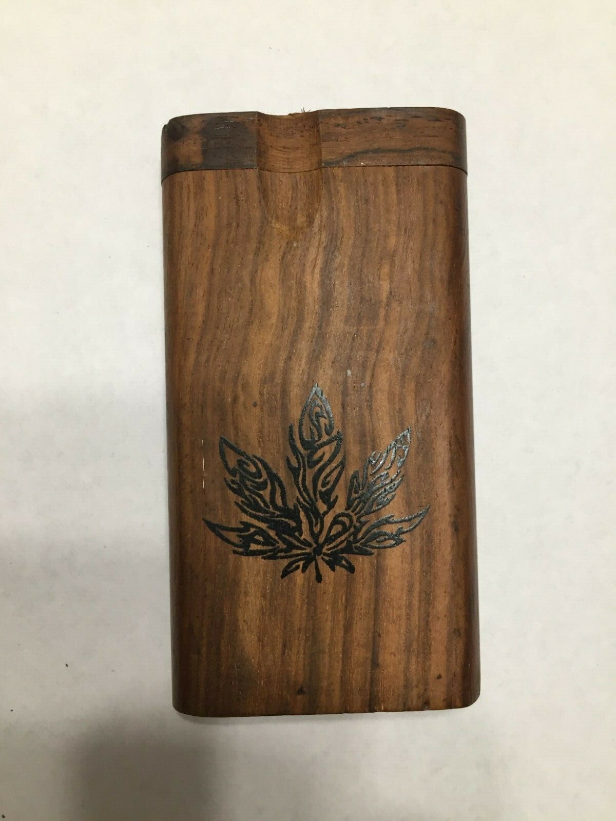 4″ Wooden Dugout with False Cigarette Metal Bat Dark Brown Leaf