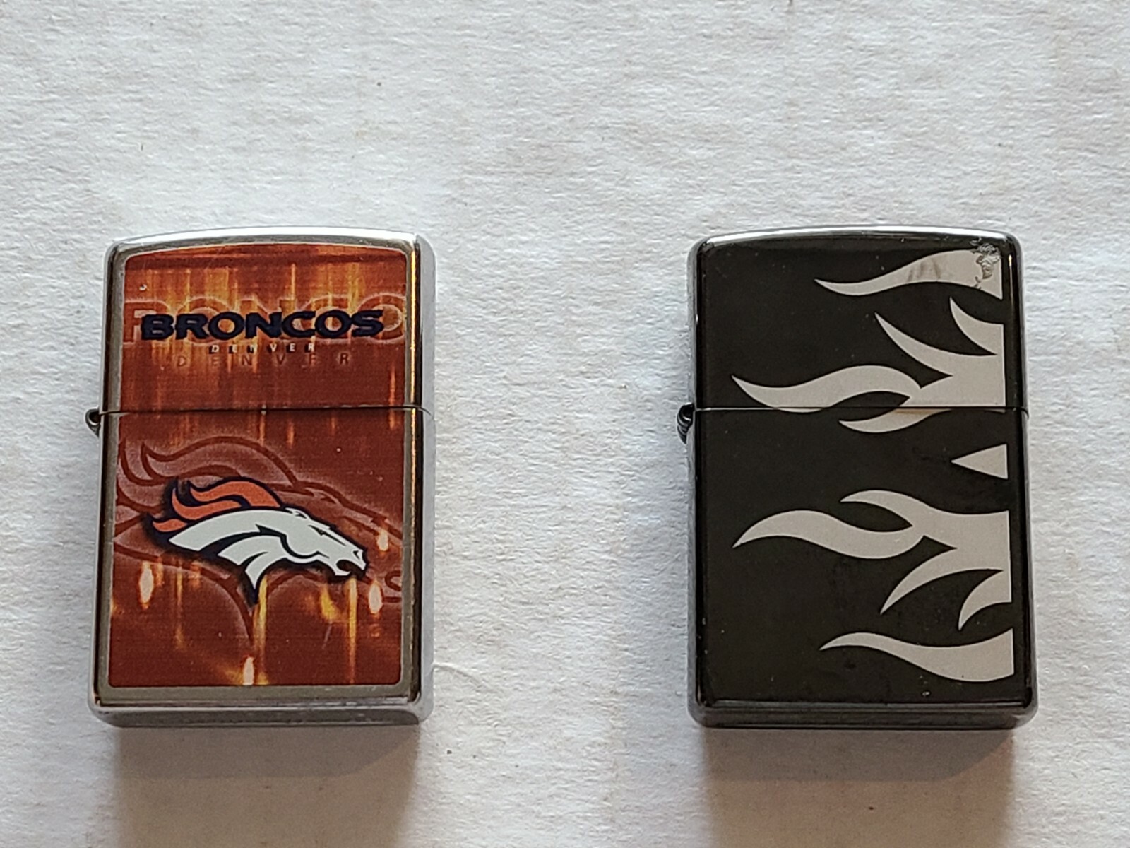 Lot of 2 Zippo lighter Denver Broncos Street Chrome & black chrome flame lighter