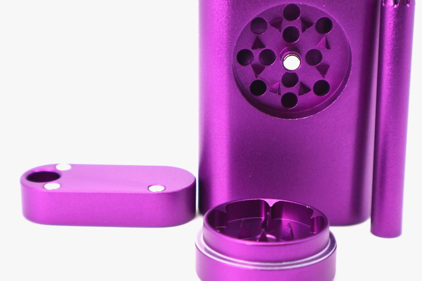 PURPLE Aluminum Dugout Grinder Cigarettes One Hitter Builtin Grinder Pocket