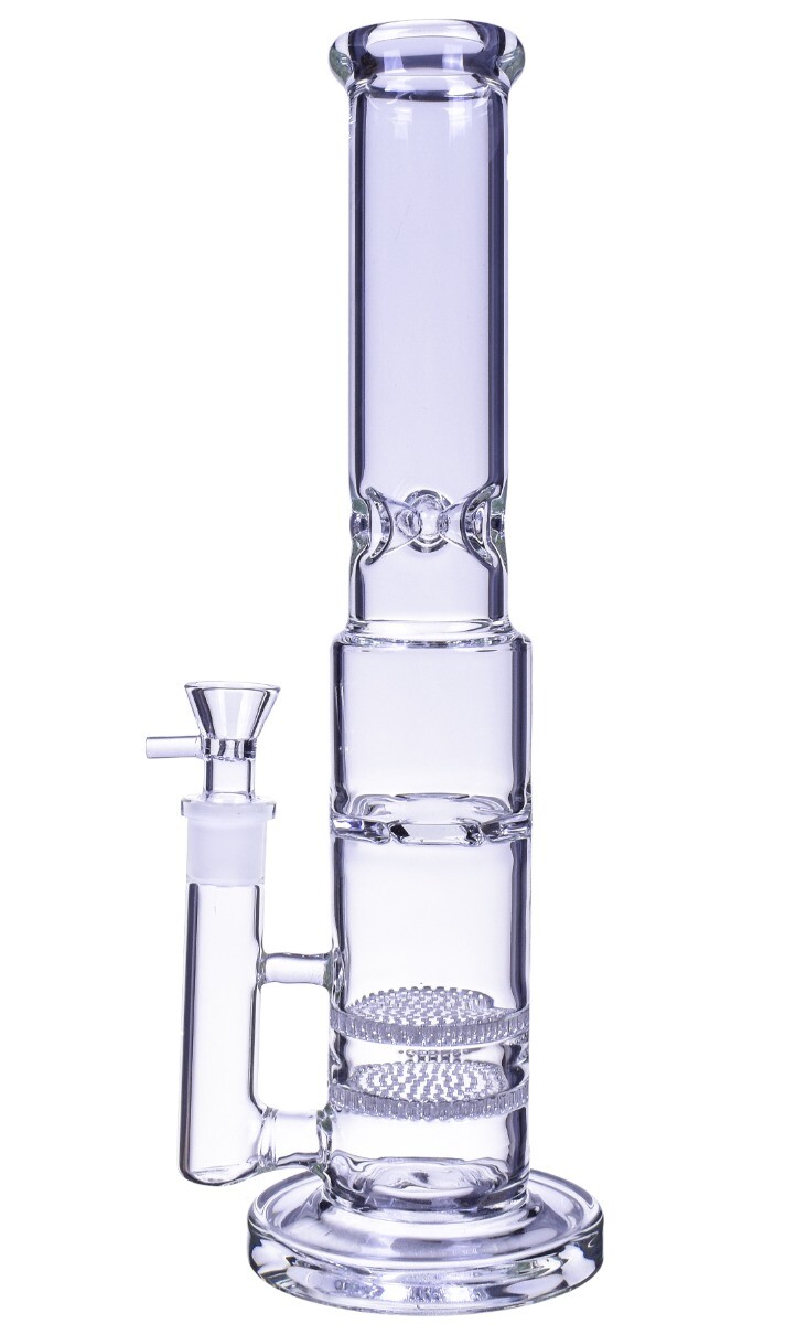 17″ Inch DUAL Honeycomb Perc Bong Big HUGE Cylinder Glass Water Pipe CLEAR *USA*