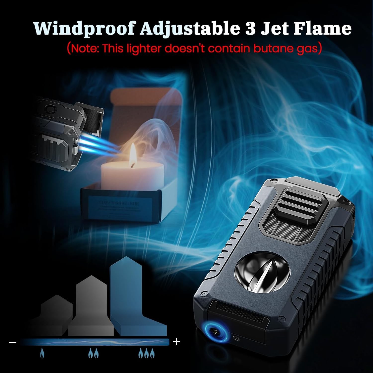 All-in-One Cigar Torch Lighter with V Cigar Cutter,Holder,Jet Flame Christmas Gi