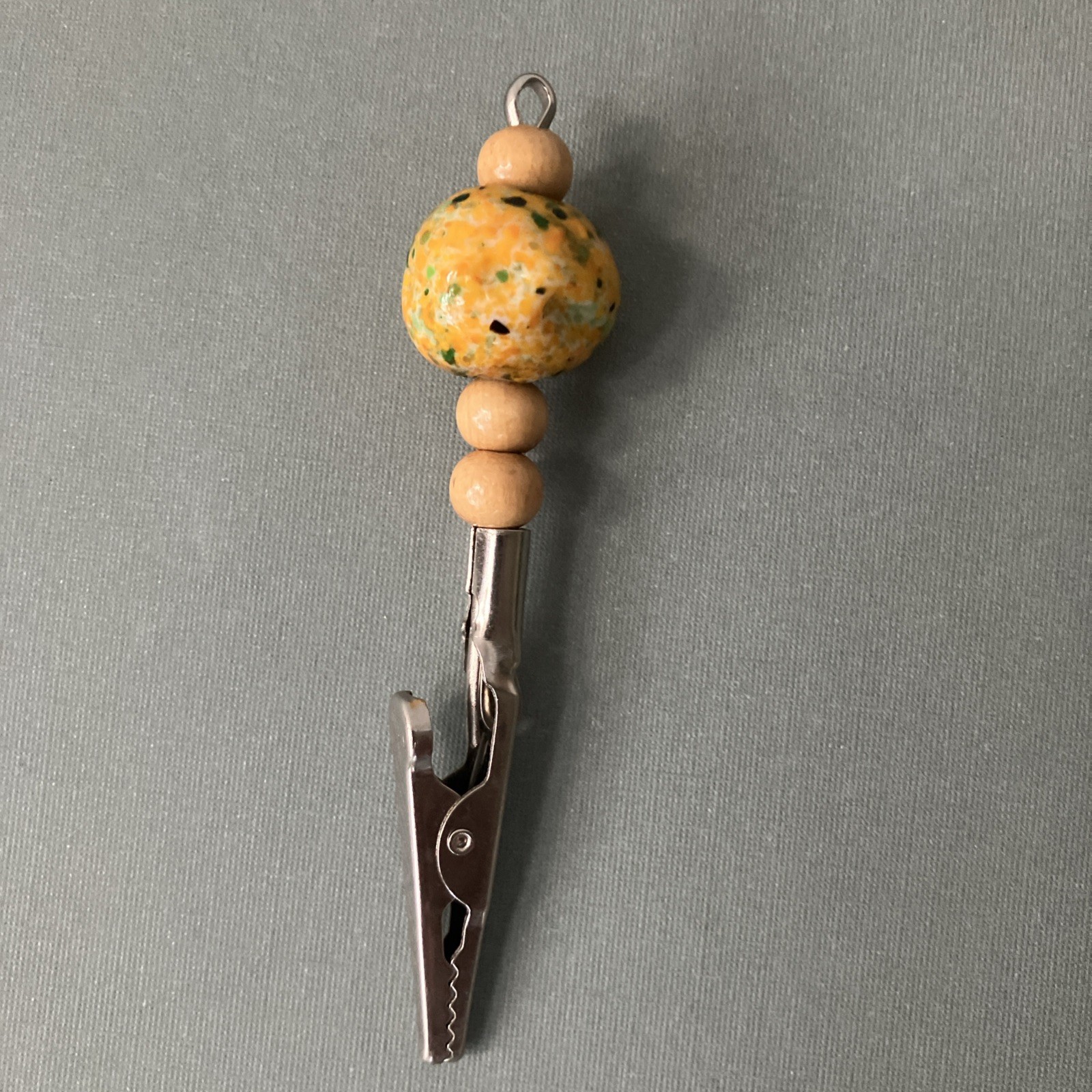 Vintage Yellow Speckled Glass Wood Beads 70’s Roach Clip Multi Wand JAPAN