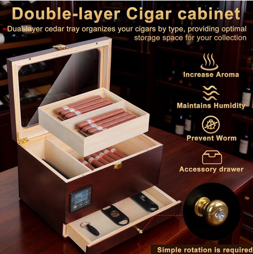 Cigar Humidor Cabinet with Electric Humidifier Precision Humidity Control