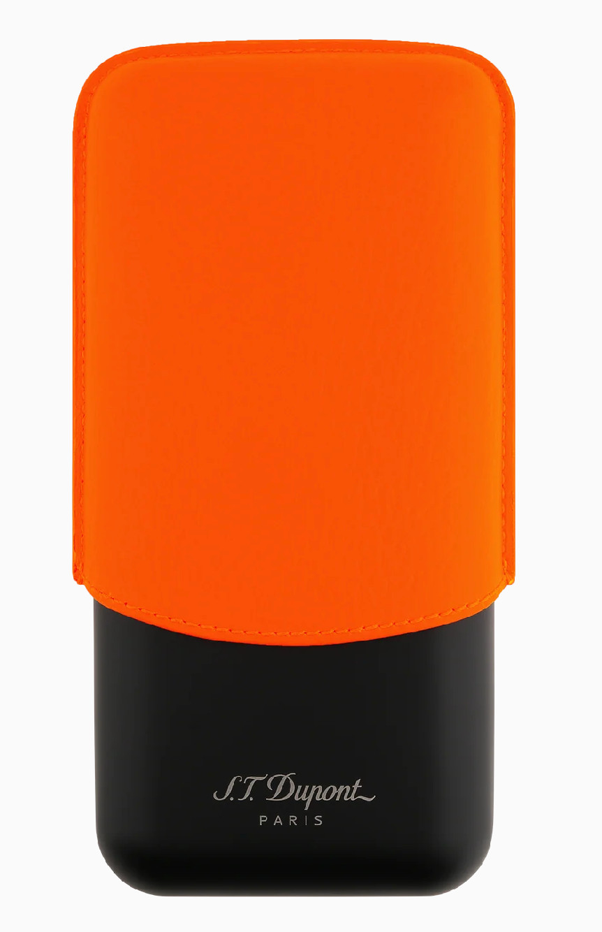 S.T. Dupont Fluo Orange Case For 3 Cigars Leather & Metal 183419 New In Box